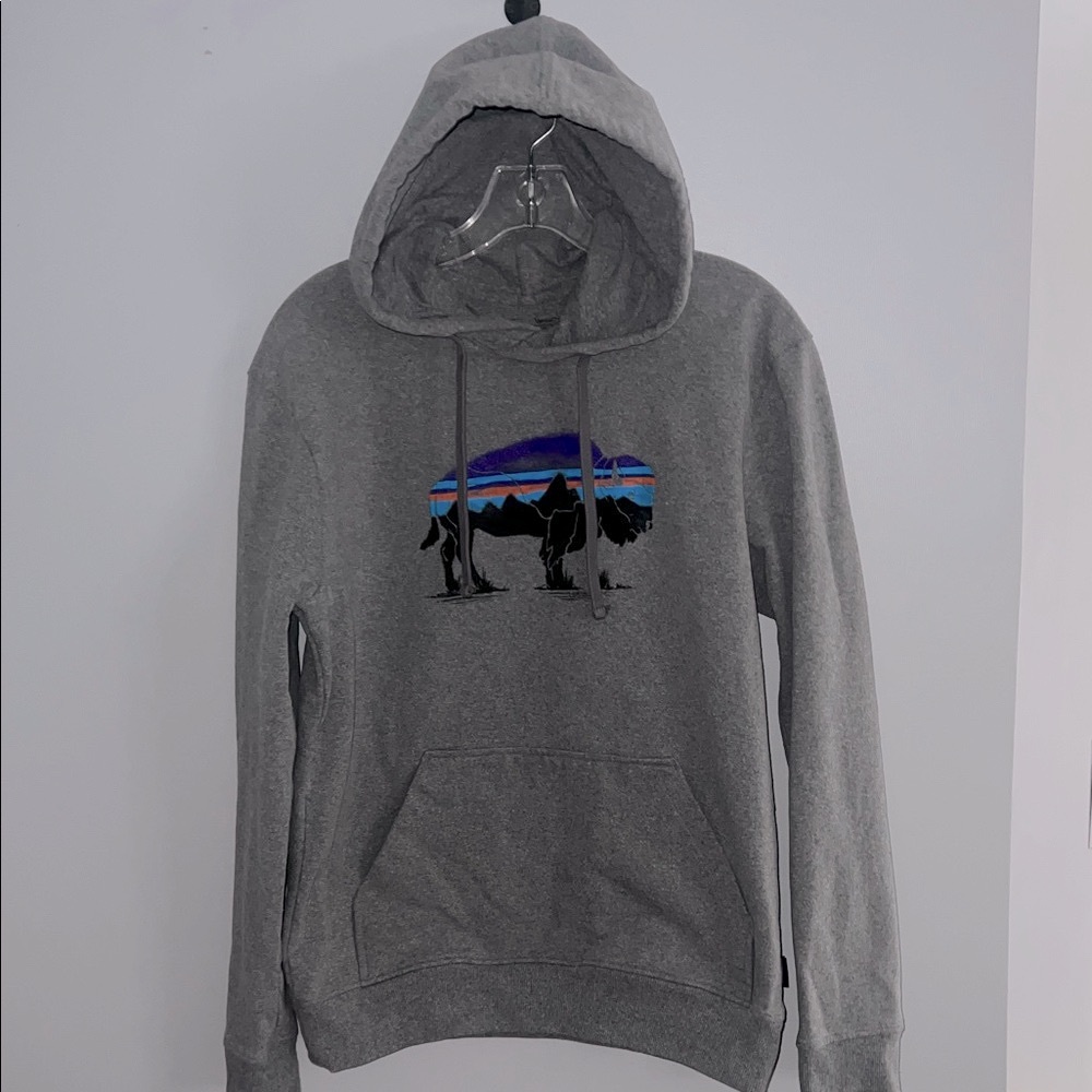 Patagonia Charcoal Hoodie with Buffalo Design